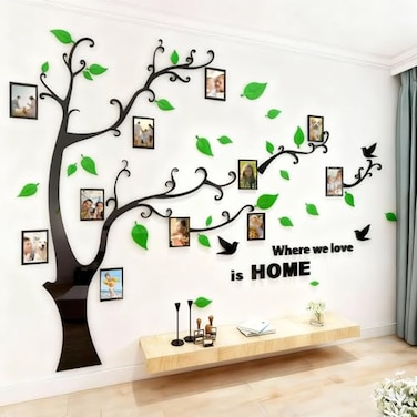 guangmu 3D Tree Wall Stickers DIY Photo Frame Tree Wall Decal Family Photo Frame Sticker Murals Wall Decor Living Room Bedroom TV Background Home Decorations M83 59inGreen Right