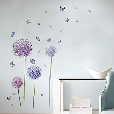Runtoo Flower Wall Decals Dandelion Butterfly Wall Stickers for Bedroom Living Room Decoration Wall Decor