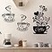 Chinco 4 Pcs Kitchen Wall Decor Sticker Coffee Tea Cup Flower Art Wall Sticker Black Coffee Cup Art Stickers Removable DIY Vinyl Decor Station Decorations for Kitchen Shop Cafe Pub