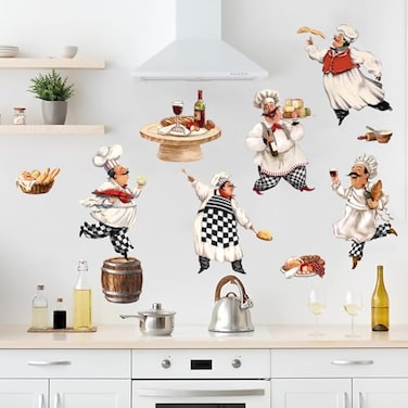 Mfault Italian Fat Chefs Wall Decals Stickers Funny Cooker Baker Food Cooking Decorations Kitchen Art Home Dining Room Restaurant Decor