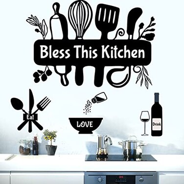 ALQALAA ROASTERY Large Kitchen Decals Quotes Kitchen Wall Stickers is The Heart of Home Vinyl Wall Sign Art Decor Word Saying with Kitchenware Big Butterfly DIY Wall Design Art Decor Home Decor