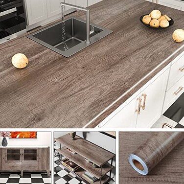 AbaBoorty 85x158 Classic Gray Oak Wood Wallpaper Peel and Stick Wood Look Vinyl Wrap for Cabinets Shelves