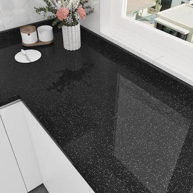 Wallderful Black Wallpaper Glossy Shiny Black Contact Paper for Countertops Waterproof Glitter Wall Paper Peel and Stick Modern Self Adhesive Wallpapers for Kitchen Bathroom Table Wall 1575x78