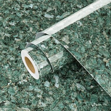 Wallercity Glossy Green Granite Contact Paper for Countertops Self Adhesive Waterproof Marble Peel and Stick Wallpaper for Kitchen Countertop Cabinets Sparkle Vinyl Wrap for Table Top 158x787