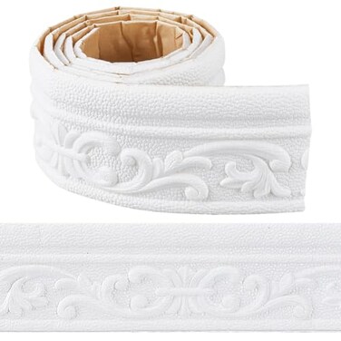 CRASPIRE 905 x 314in Peel and Stick Crown Molding Wallpaper Border White Self Adhesive Flexible 3D Baseboard Trim Mirror Sticky Wall Edging Base Lines Foam Waterproof for Hotel Home DIY Decor