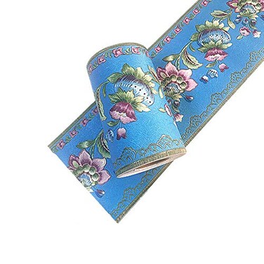 Yija Lantern Flower SelfAdhesive Wallpaper Border PVC Wall Covering Borders Bathroom Kitchen Tiles Decor Sticker 5 Meters Blue