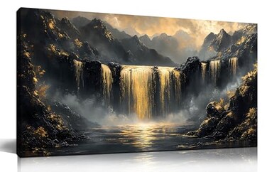 HUBOSKN Waterfall Canvas Wall Art for Living Room Mountain Art Wall Decor for Office Modern Wall Art for Bedroom Size 20 x 40