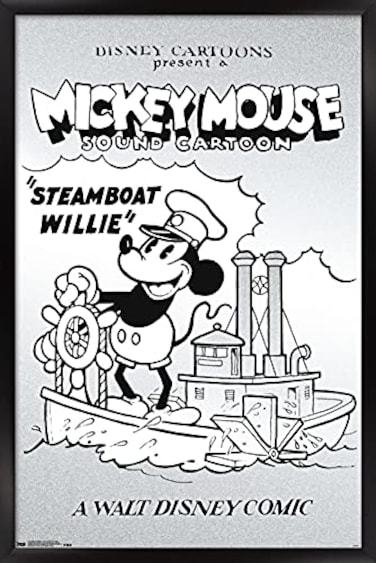 Trends International Disney Mickey Mouse Black and White Steamboat Willie Wall Poster 22375 x 34 Black Framed Version