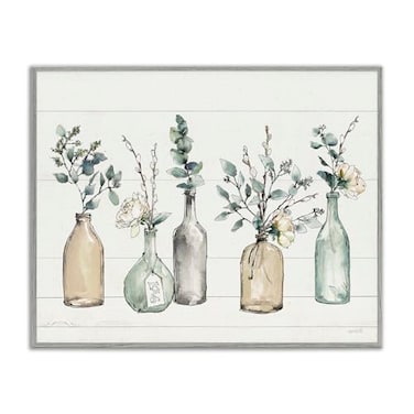 Stupell Industries Bottles and Plants Farm Wood Textured Design by Anne Tavoletti Wall Art 16 x 20 MultiColor for Living Room Grey Framed
