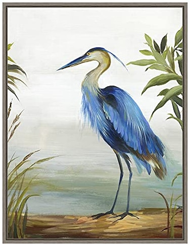 Amanti Art Framed Canvas Wall Art 24x18 Blue Heron by Aimee Wilson Framed Wall Art Canvas Animals Artwork Rustic Farmhouse Decor Medium Poster Painting for Living Room Bedroom Bathroom Kitchen
