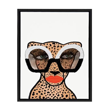 Kate and Laurel Sylvie Cheetah 4 Framed Canvas Wall Art by Kendra Dandy of Bouffants and Broken Hearts 18x24 Black Modern Animal Art Decor for Wall