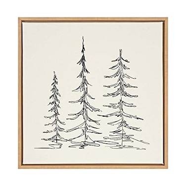 Kate and Laurel Sylvie Minimalist Evergreen Trees Sketch Framed Canvas Wall Art by The Creative Bunch Studio 30x30 Natural Chic Modern Art for Wall