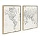 Kate and Laurel Sylvie Black and White Modern Retro World Map Framed Canvas Wall Art Set by The Creative Bunch Studio 2 Piece 18x24 Gold Vintage Map Art for Wall