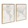Kate and Laurel Sylvie Black and White Modern Retro World Map Framed Canvas Wall Art Set by The Creative Bunch Studio 2 Piece 18x24 Gold Vintage Map Art for Wall