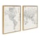 Kate and Laurel Sylvie Black and White Modern Retro World Map Framed Canvas Wall Art Set by The Creative Bunch Studio 2 Piece 18x24 Gold Vintage Map Art for Wall