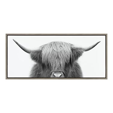 Kate and Laurel Sylvie Hey Dude Highland Cow Framed Canvas Wall Art by The Creative Bunch Studio 18x40 Gray Rustic Cow Art for Wall