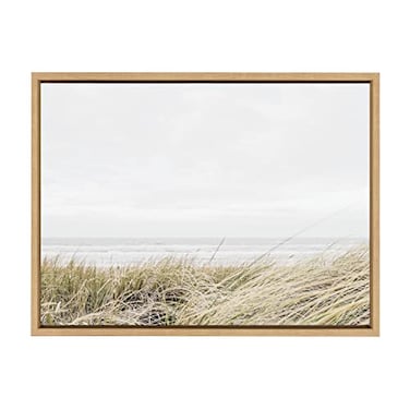 Kate and Laurel Sylvie East Beach Framed Canvas Wall Art by Amy Peterson Art Studio 18x24 Natural Chic Coastal Art for Wall