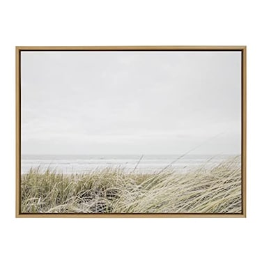 Kate and Laurel Sylvie East Beach Framed Canvas Wall Art by Amy Peterson Art Studio 28x38 Natural Chic Coastal Art for Wall