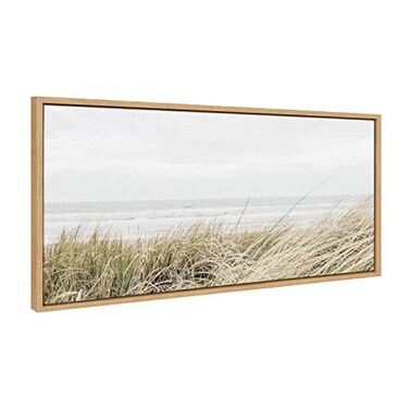 Kate and Laurel Sylvie East Beach Framed Canvas Wall Art by Amy Peterson Art Studio 18x40 Panel Natural Minimalist Neutral Landscape Art Wall Dcor