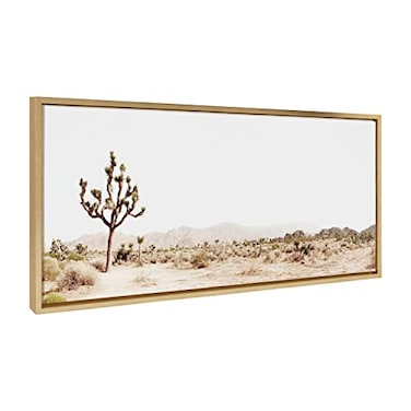 Kate and Laurel Sylvie Lone Joshua Tree Framed Canvas Wall Art by Amy Peterson Art Studio 18x40 Gold Decorative Nature Art Wall Dcor