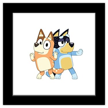 Trends International Gallery Pops Bluey Bandit and Chilli Graphic Wall Art Black Framed Version 12 x 12