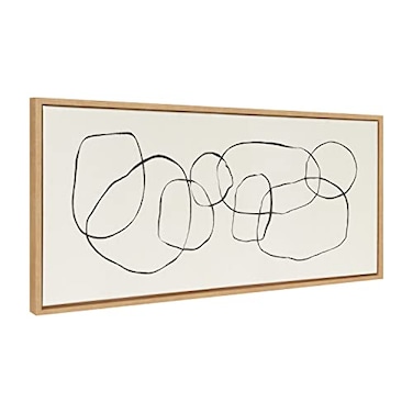 Kate and Laurel Sylvie Dancing Circles Framed Canvas Wall Art by Teju Reval of SnazzyHues 18x40 Natural Decorative Abstract Art Print for Wall