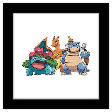 Trends International Gallery Pops Pokemon Blastoise Charizard Venusaur Wall Art Black Framed Version 12 x 12