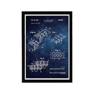 Wynwood Studio Entertainment and Hobbies Framed Wall Art Prints Lego Toy Building Brick 1961 Blue Chalkboard Toys