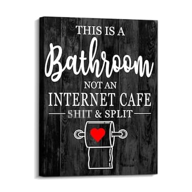 Creoate Funny Bathroom Sign Wall Art Black Canvas Quote Decor for Bathroom Washroom 12x15 Inch Ready to Hang
