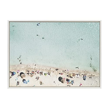 DesignOvation Kate and Laurel Sylvie Turquoise Beach from Above 2 Framed Canvas Wall Art by Amy Peterson Art Studio 28x38 White
