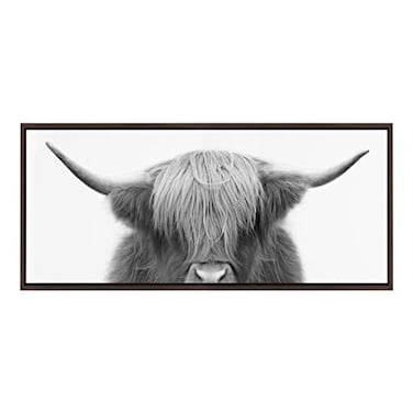 Kate and Laurel Sylvie Hey Dude Highland Cow Framed Canvas Wall Art by The Creative Bunch Studio 18x40 Brown Farmhouse Rustic Wall Dcor