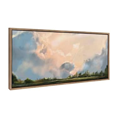 Kate and Laurel Sylvie Clouds Framed Canvas Wall Art by Mary Sparrow 18x40 Gold Modern Nature Skyline Art for Wall