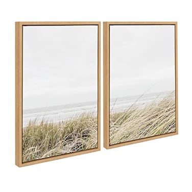 Kate and Laurel Sylvie East Beach Left and Right Framed Canvas Wall Art Set by Amy Peterson Art Studio 2 Piece Set 18x24 Natural Coastal Ocean Natural Wall Art Set