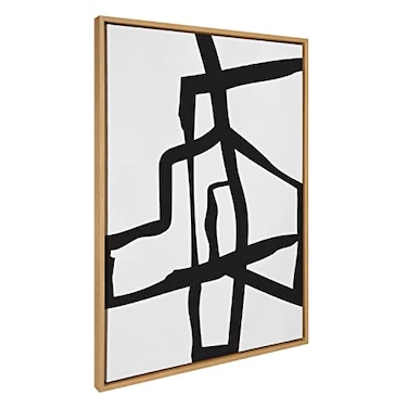 Kate and Laurel Sylvie Bold Sophisticated Abstract Black Stroke Framed Canvas Wall Art by The Creative Bunch Studio 28x38 Natural Contemporary Brushtrokes Modern Art for Wall