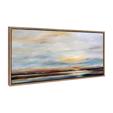 Kate and Laurel Sylvie Carolina Sunset Framed Canvas Wall Art by Mary Sparrow 18x40 Gold Modern Nature Skyline Art for Wall