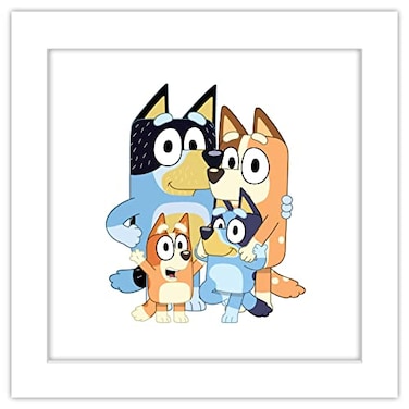 Trends International Gallery Pops Bluey Dad Mum Bluey and Bingo Wall Art White Framed Version 12 x 12