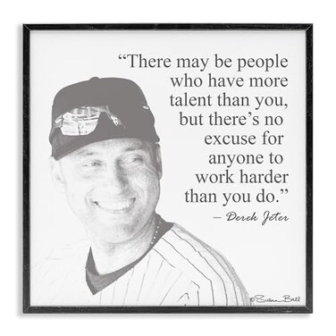 Stupell Industries Black and White Work Hard Derek Jeter Quote Wall Art 12 x 12 MultiColor