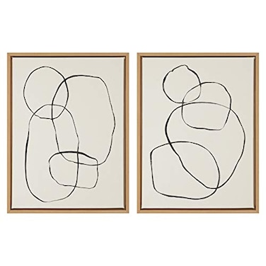 Kate and Laurel Sylvie Modern Circles and Going in Circles Framed Linen Textured Canvas Wall Art by Teju Reval Set of 2 18x24 Natural Beautiful Abstract Wall Decor