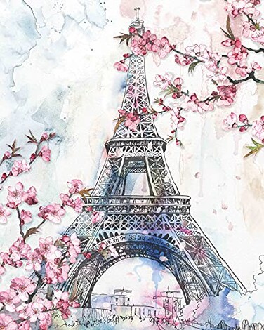 Haven Home Decor Cherry Blossoms in Paris 16 x 20 Wrapped Canvas Wall Art Floral Wall Decor for Living Room Bedroom