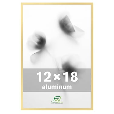 FrameWorks 12x18 Brushed Aluminum Poster Frames Modern Brushed Metal Design wShatterproof Plexiglass Perfect for Posters Artwork Paintings Wall Displays Home or Office Decor Gold 1 Pack