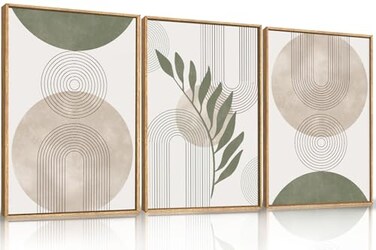 HPNIUB HPINUB Sage Green Framed Canvas Prints Wall Art Set Abstract Botanical Boho Wall Decor Minimalist Geometric Line Leaf Canvas Artwork for Living Room Bedroom Dining Room Office Bathroom