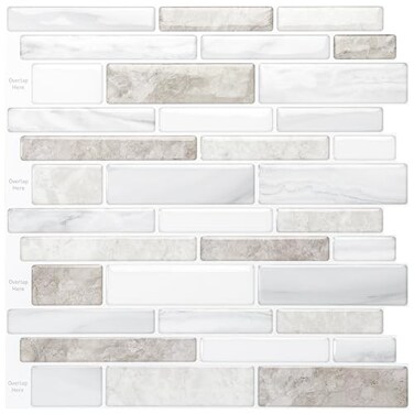 WOWSTAR 10 Sheet Marble Peel and Stick Backsplash for KitchenSelfAdhesive Tile Backsplash for Kitchen Bathroom 12 x 12 Beige White