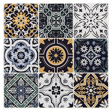 LONGKING Peel and Stick Backsplash Tile Stickers Blue Moroccan Style Tile for Kitchen Stick on Wall Tiles 10 Sheets