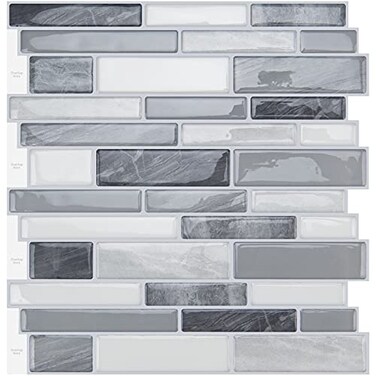 WOWSTAR 10Sheet Peel and Stick Backsplash Tile for Kitchen Wall Back Splash Stick On Tiles for Kitchen 12x 12 Gray
