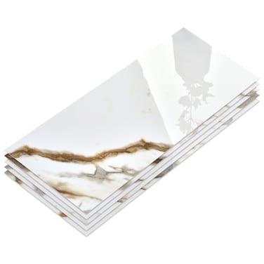 INNO STICKERS 10Sheet Subway Peel and Stick Backsplash 12 x 24 Glossy Calacatta Gold Acrylic Self Adhesive Waterproof Wall Stickers Stick on Tiles for Kitchen Bathroom Shower