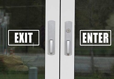 Rockmount Electronics Enter Exit Door Sign UV Resistant Waterproof Durable Peel Stick Adhesive Label Decal Sticker Quote Vinyl Mural Art Script Lettering Each Decal 7 x 35 White