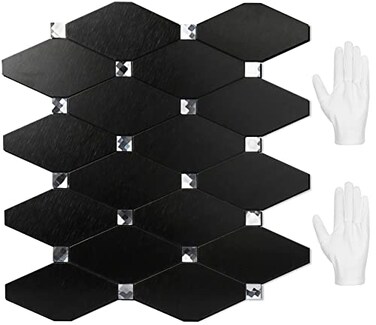 STICKGOO Peel and Stick Backsplash 10 Sheets Kitchen Mosaic Tile Sticker Black Brushed Aluminum Composite Panel Stick on Backsplash for Kitchen Countertop Bathroom Vanity