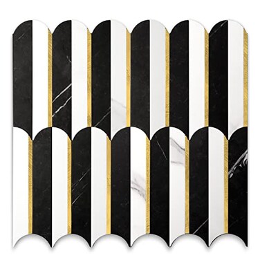 Vamos Tile Peel and Stick Backsplash Seamless TileStick on Backsplash for Kitchen and BathroomMarble Look PVC Mixed Metal Gold Self Adhesive Metal Mosaic Tiles 10 Sheets