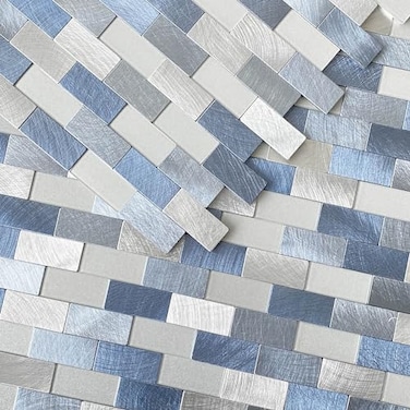 VAOVI Kitchen Tiles Backsplash Peel and Stick Metal Sticky Brick Mosaic Wall Stickers Bathroom Waterproof10TilesBlue