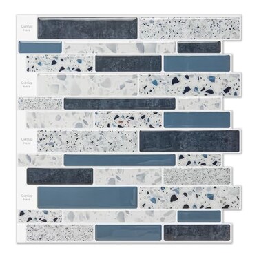 WOWSTAR 10Sheet Peel and Stick Tiles Marble Look Kitchen Backsplash Tiles 12x12 Blue Stone